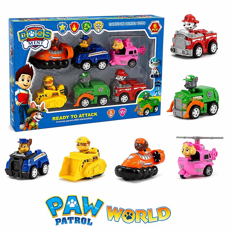 ماشین بازی سگهای نگهبان مجموعه 6 عددی مدل Paw Patrol G6 | ماشین و فیگور سگ‌های نگهبان